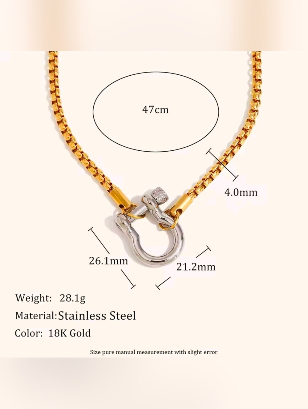 Gold and Silver Two-Tone Chain Necklace with D-Ring - Picture 5 of 12
